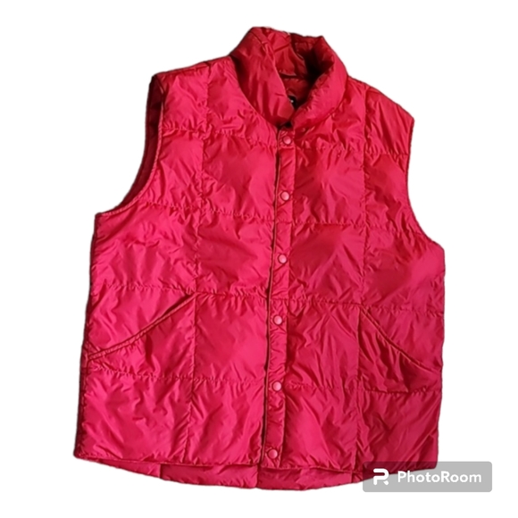 Lands End vest red down-filled Lg 42-44 mens snap closure washable - Picture 1 of 9